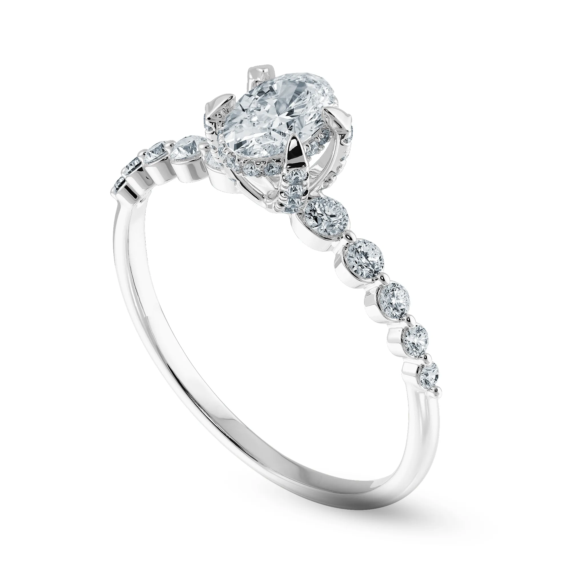 0.30cts Oval Cut Solitaire Halo Diamond Accents Platinum Ring JL PT 2008
