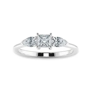 0.30cts Princess Cut Solitaire with Pear Cut Diamond Accents Shank Platinum Ring JL PT 2021