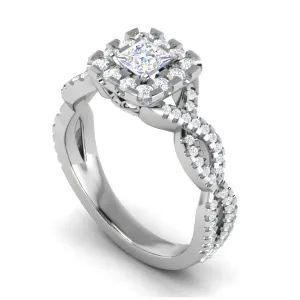0.40cts Princess Cut Solitaire Halo Diamond Twisted Platinum Ring for Women JL PT RV PR 151