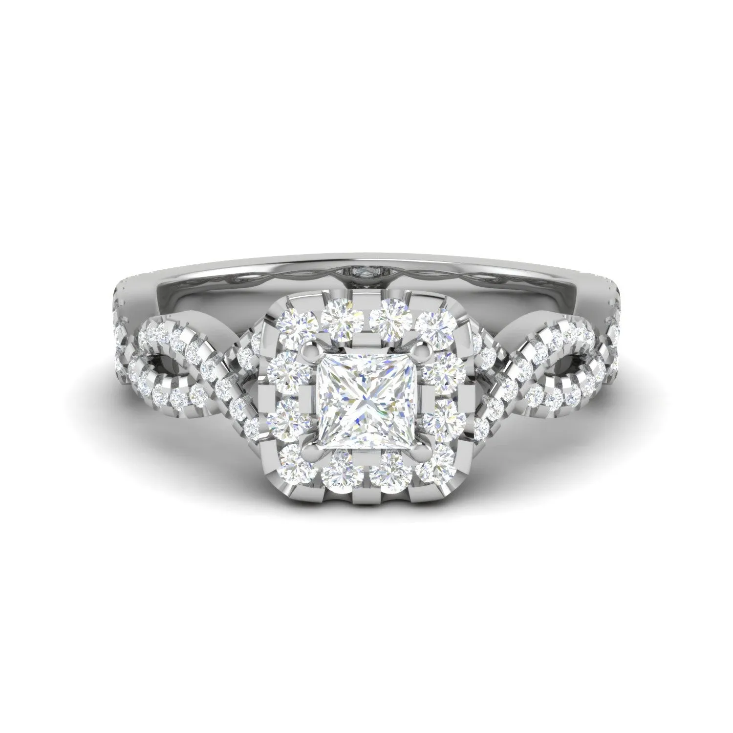 0.40cts Princess Cut Solitaire Halo Diamond Twisted Platinum Ring for Women JL PT RV PR 151