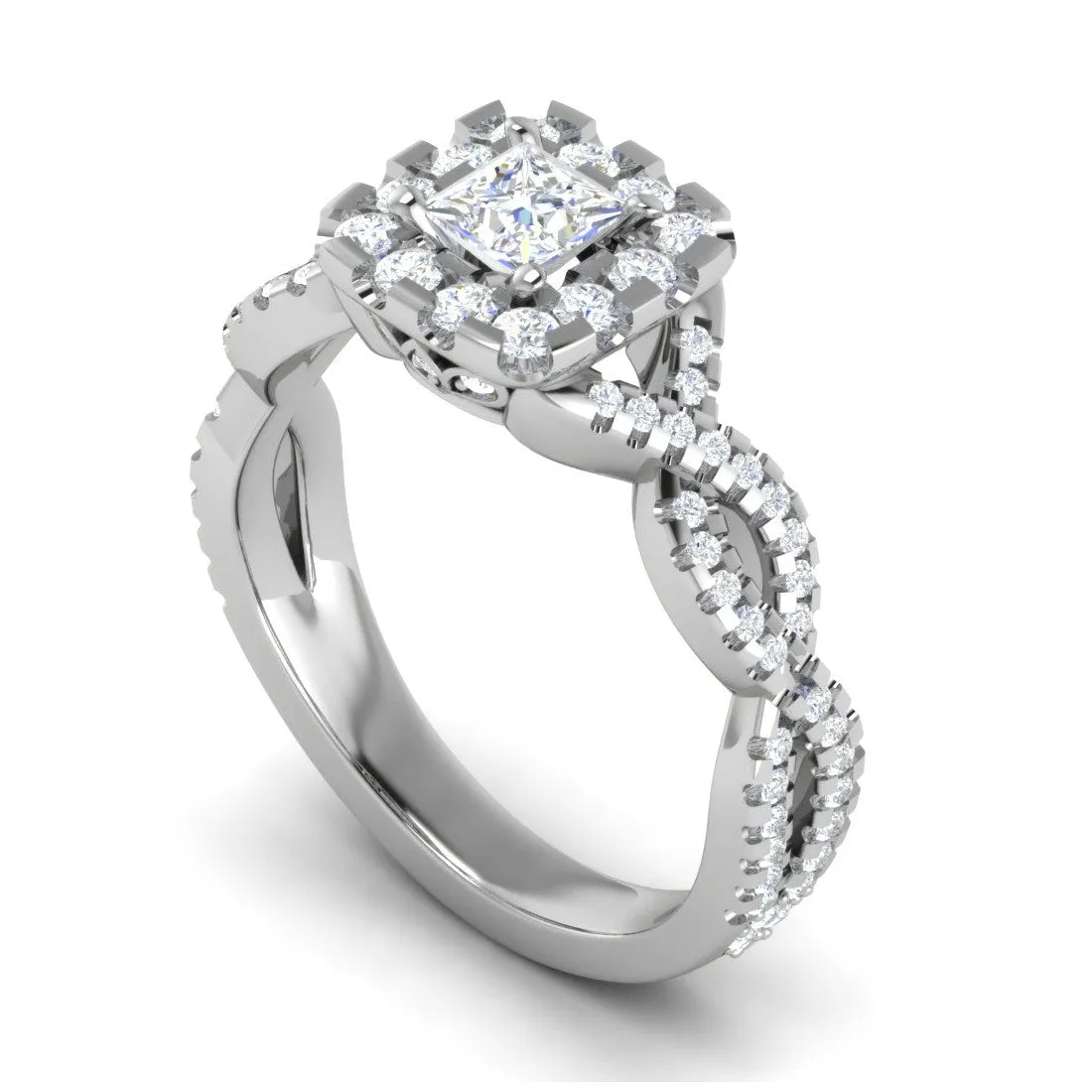 0.40cts Princess Cut Solitaire Halo Diamond Twisted Platinum Ring for Women JL PT RV PR 151