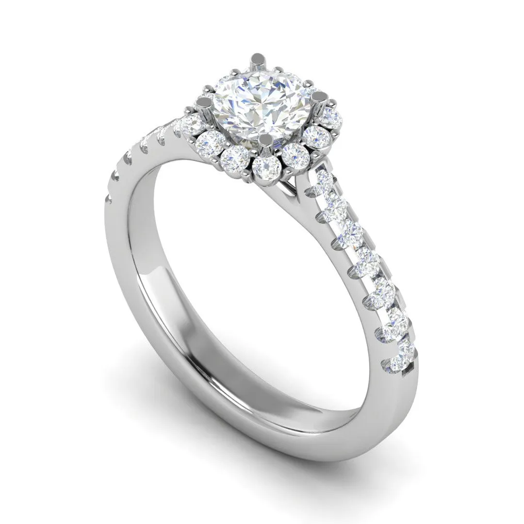 0.50 cts Halo Diamond Shank Solitaire Platinum Ring JL PT RH RD 143