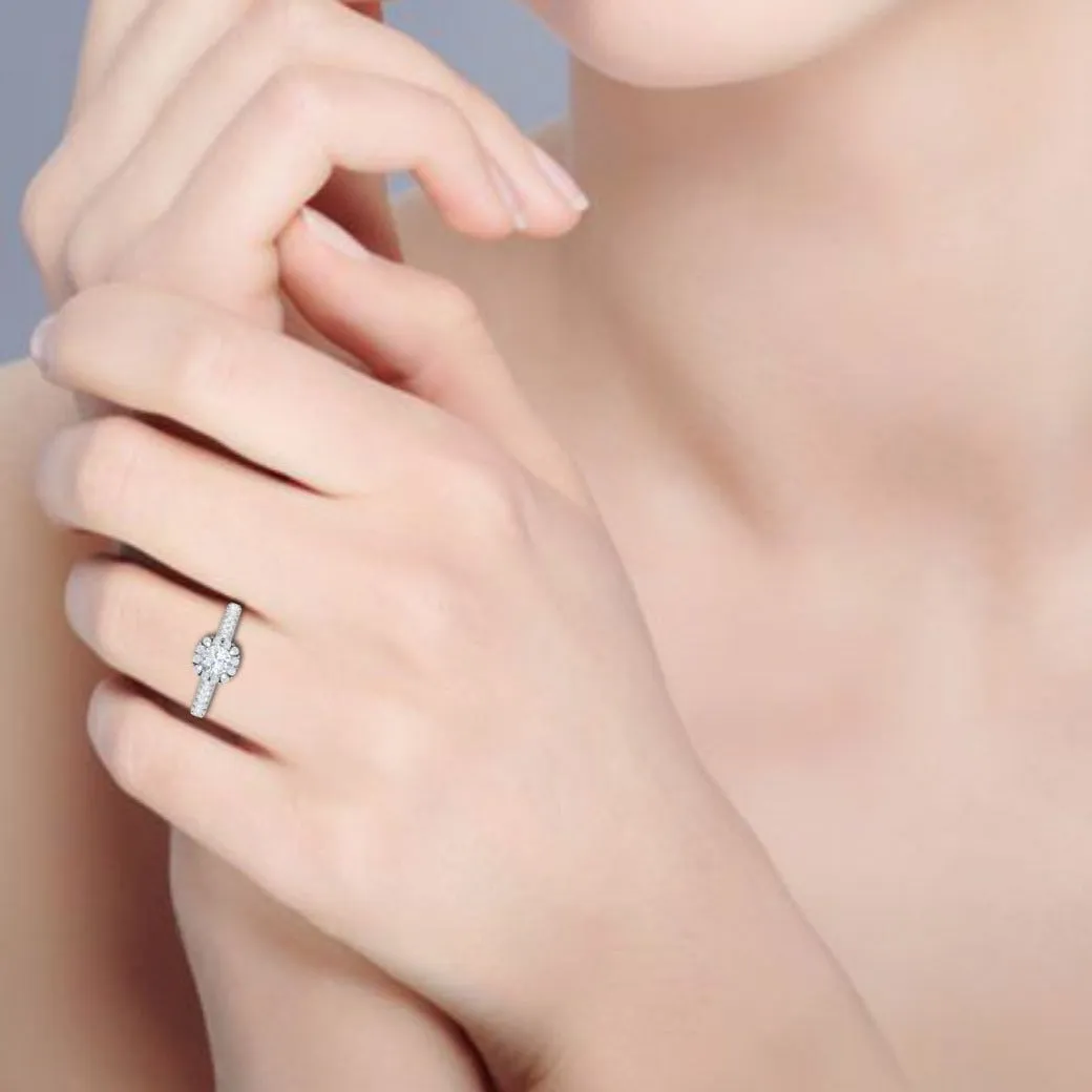 0.50 cts Halo Diamond Shank Solitaire Platinum Ring JL PT RH RD 143