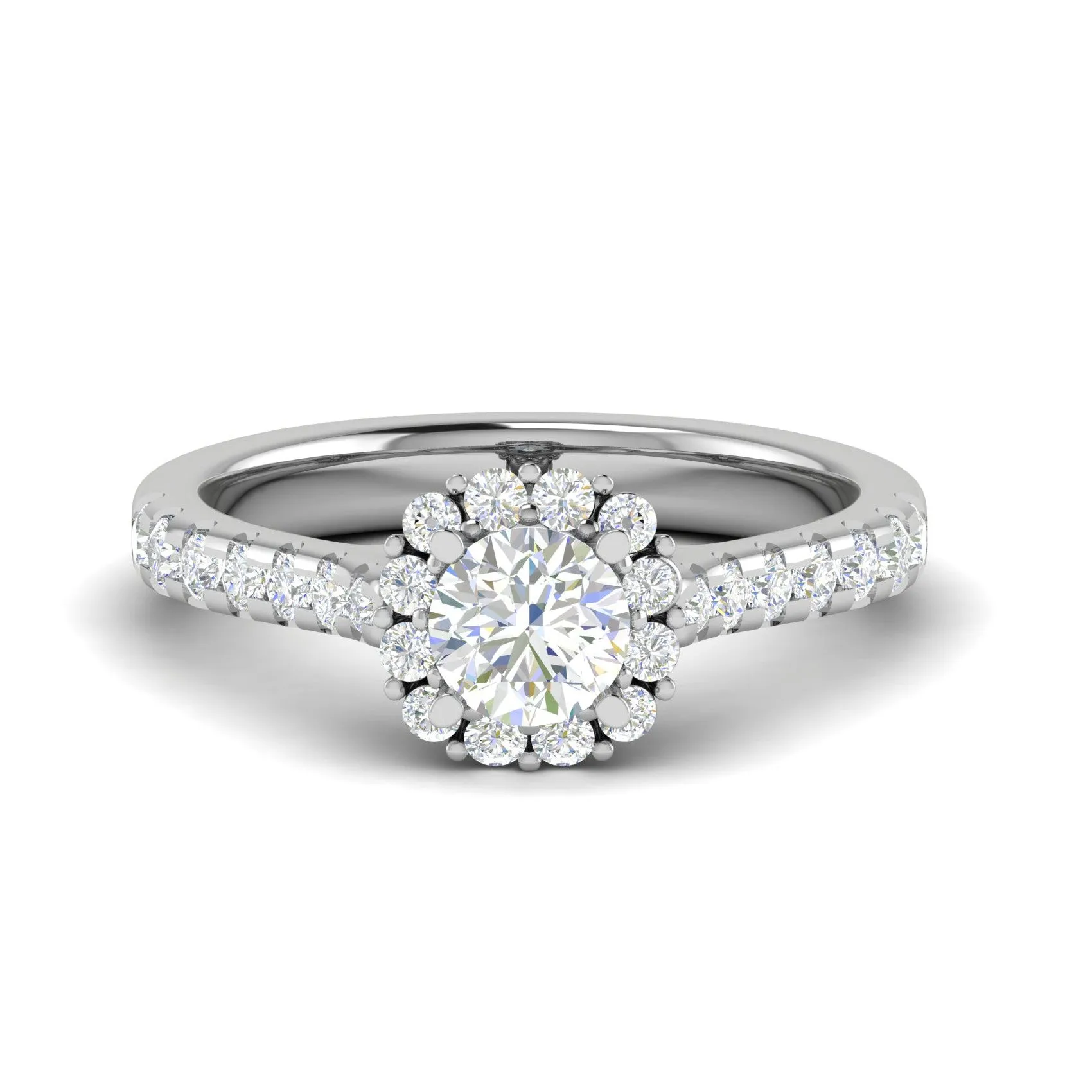 0.50 cts Halo Diamond Shank Solitaire Platinum Ring JL PT RH RD 143