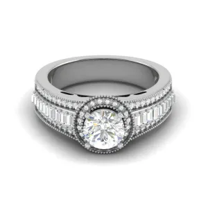 0.50 cts. Solitaire Halo Diamond Split Shank Platinum Ring JL PT WB6013E