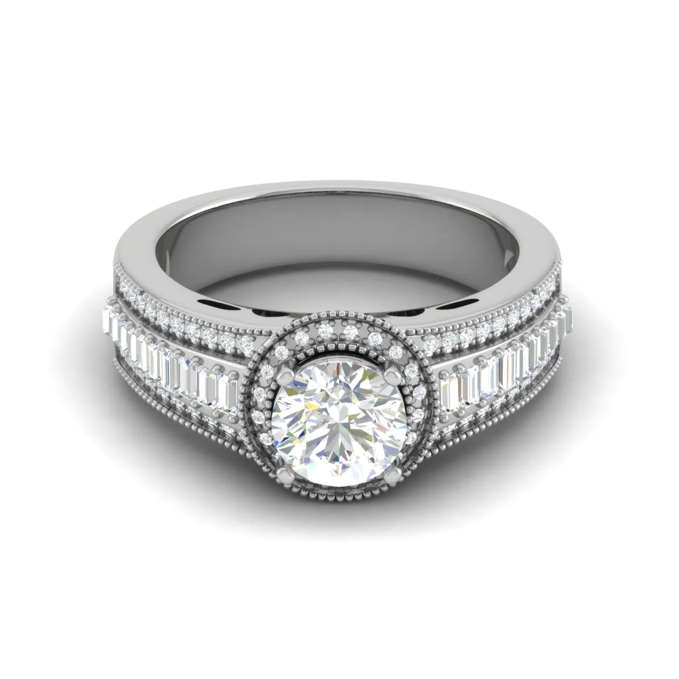 0.50 cts. Solitaire Halo Diamond Split Shank Platinum Ring JL PT WB6013E