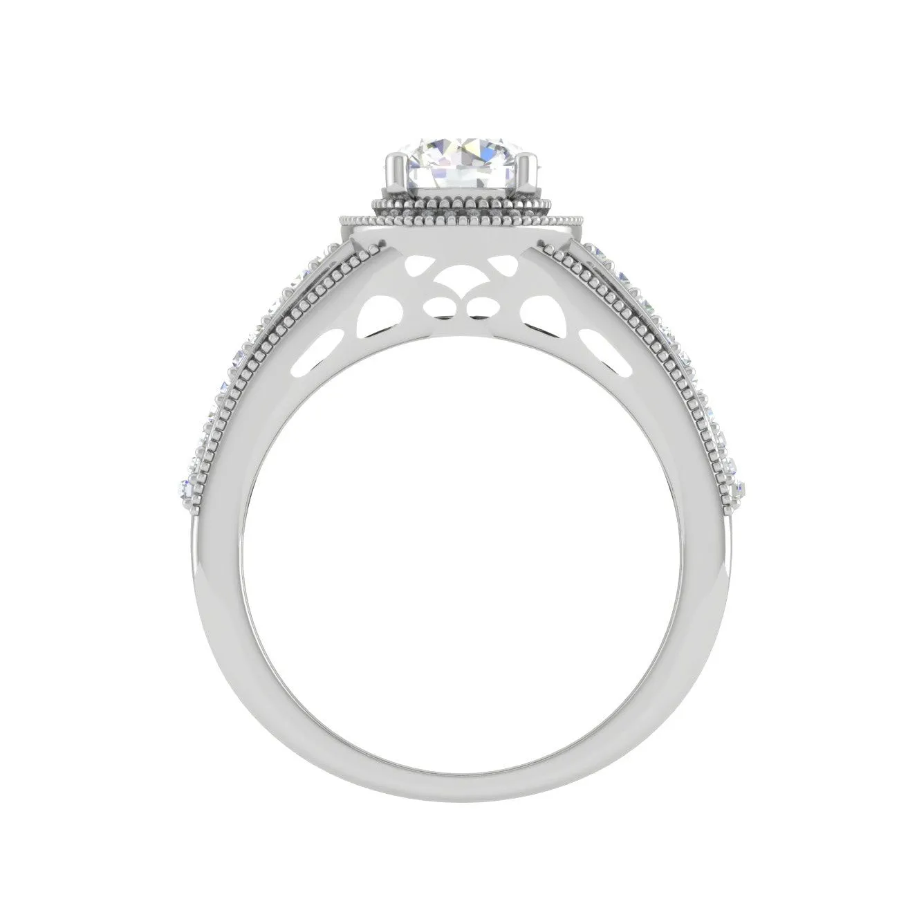 0.50 cts. Solitaire Halo Diamond Split Shank Platinum Ring JL PT WB6013E