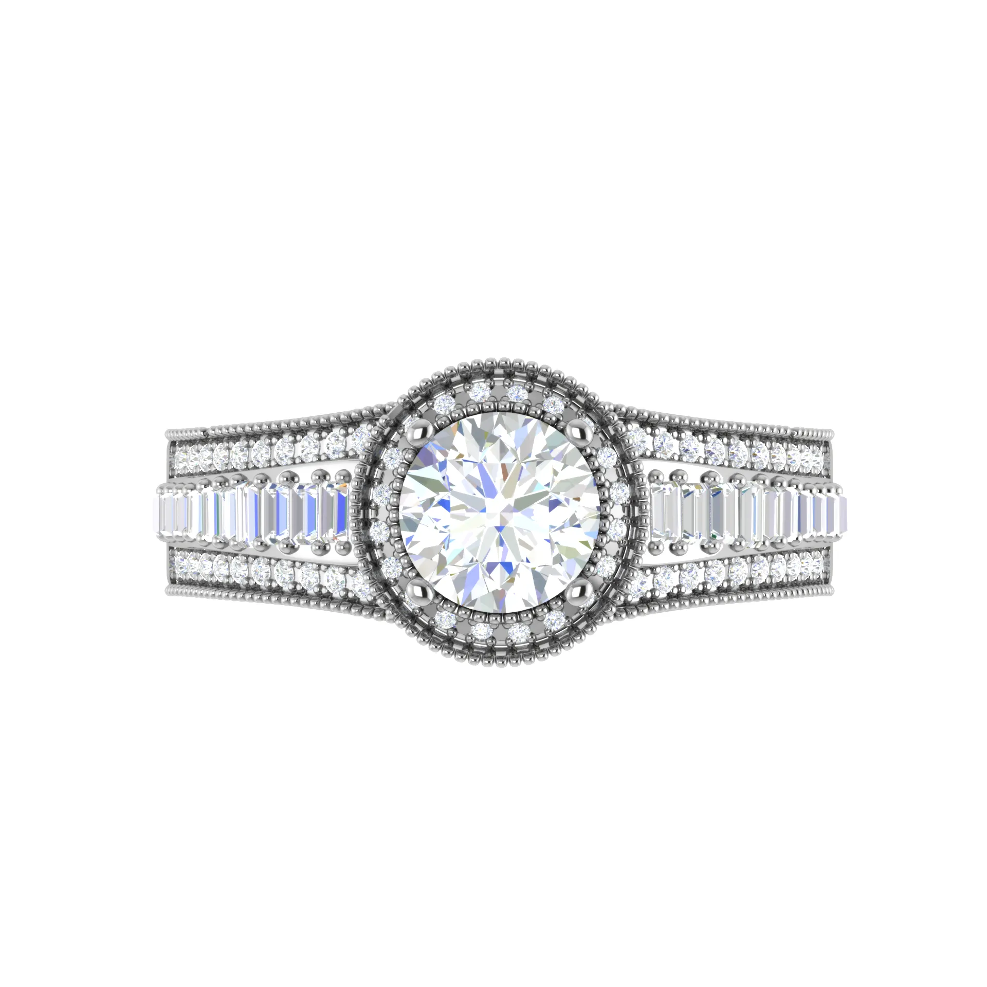 0.50 cts. Solitaire Halo Diamond Split Shank Platinum Ring JL PT WB6013E