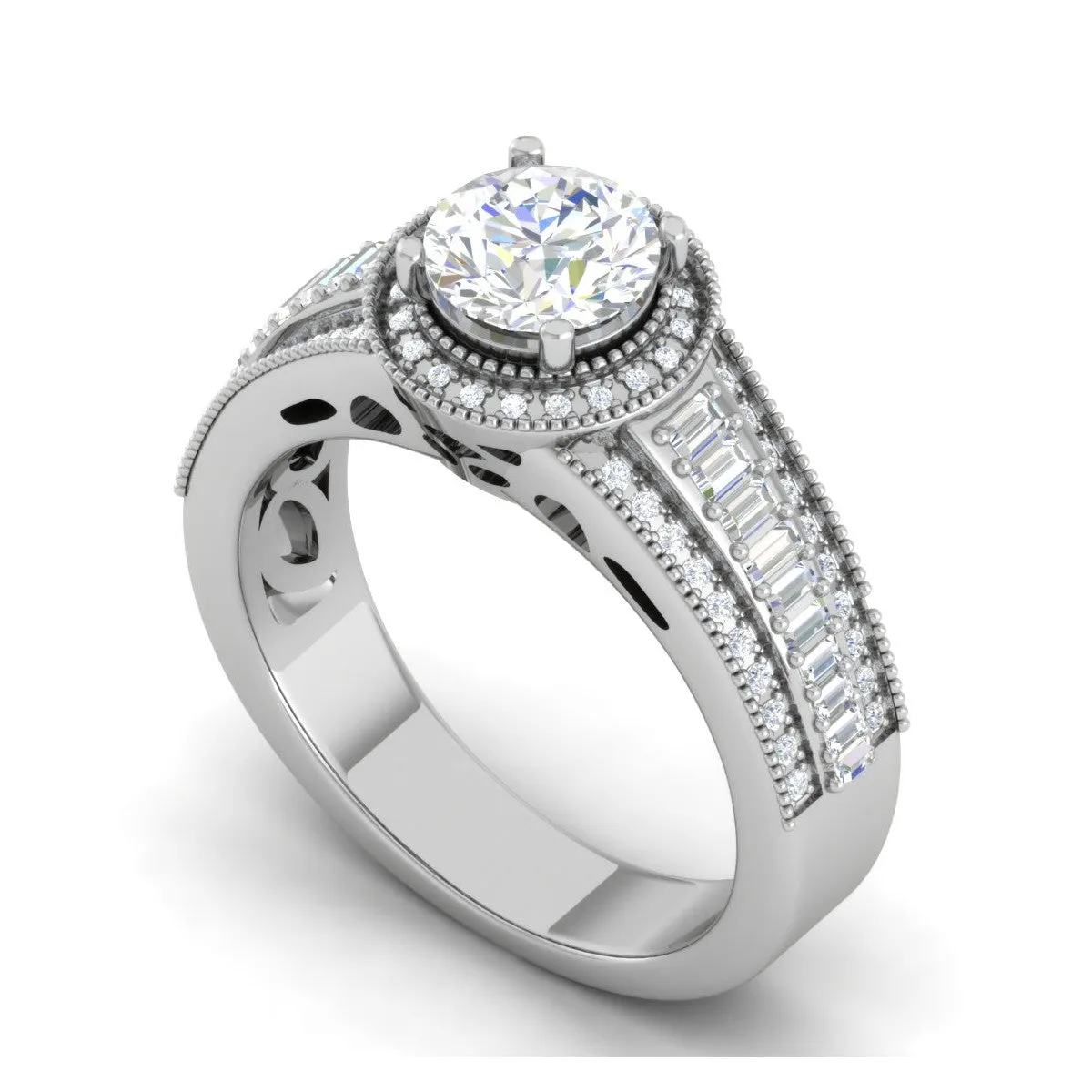 0.50 cts. Solitaire Halo Diamond Split Shank Platinum Ring JL PT WB6013E