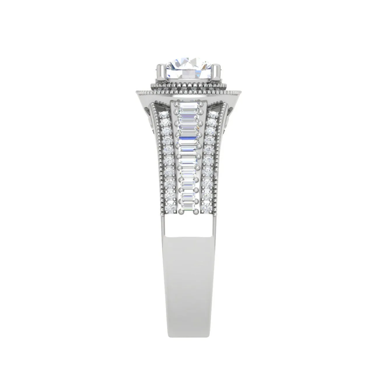 0.50 cts. Solitaire Halo Diamond Split Shank Platinum Ring JL PT WB6013E