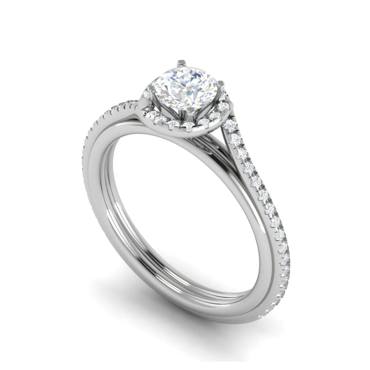 0.50 cts Solitaire Platinum Halo Diamond Shank Ring JL PT PR RD 176