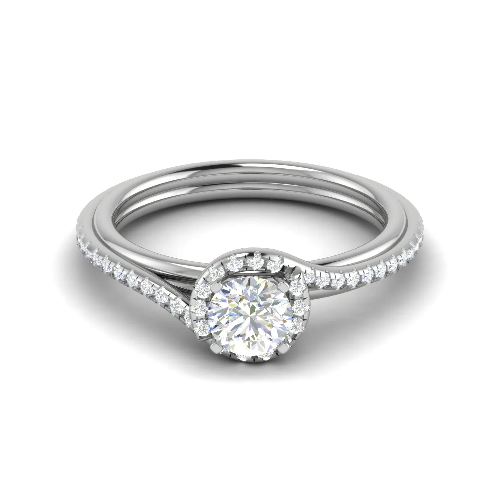 0.50 cts Solitaire Platinum Halo Diamond Shank Ring JL PT PR RD 176