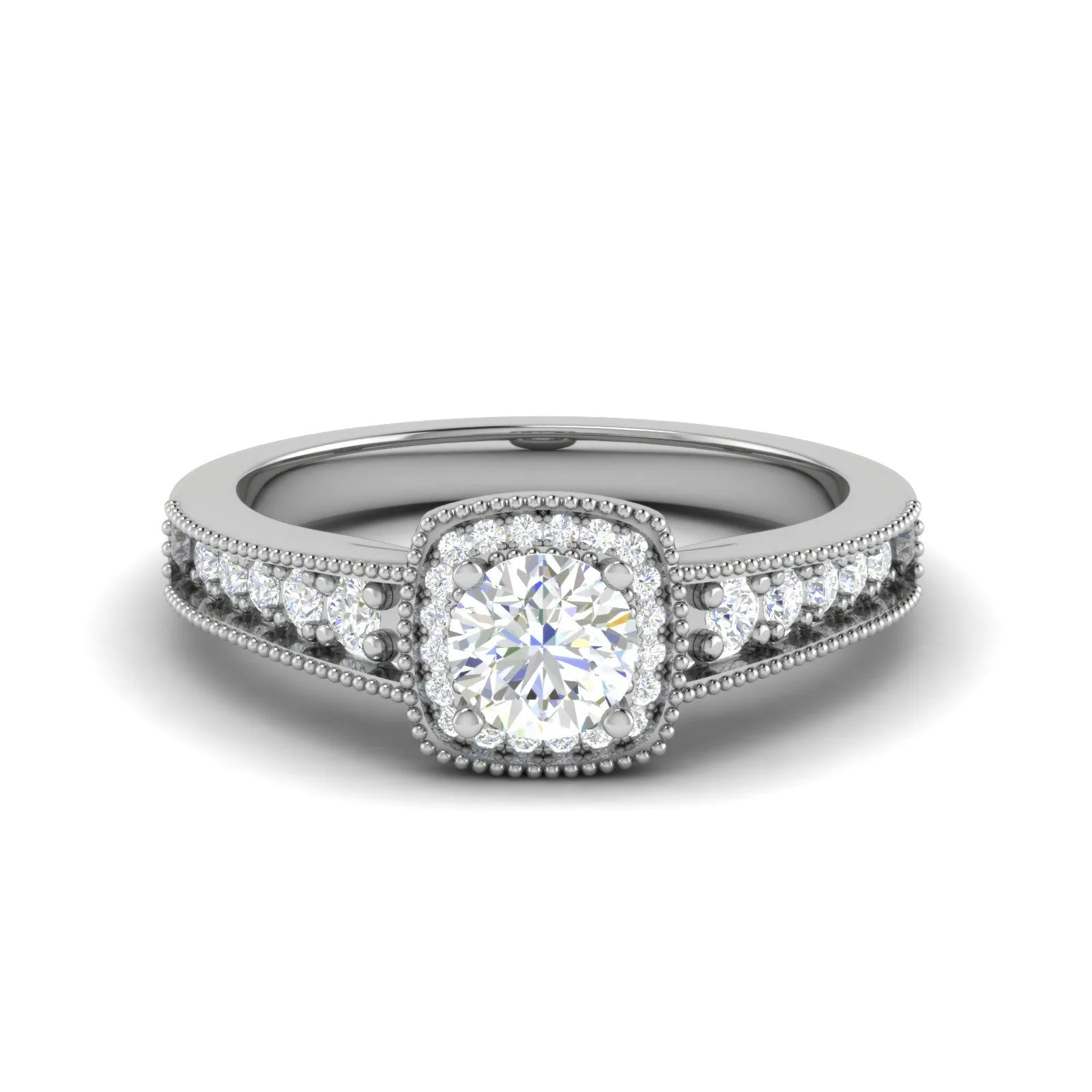0.50 cts Solitaire Square Halo Diamond Shank Platinum Ring JL PT RH RD 213