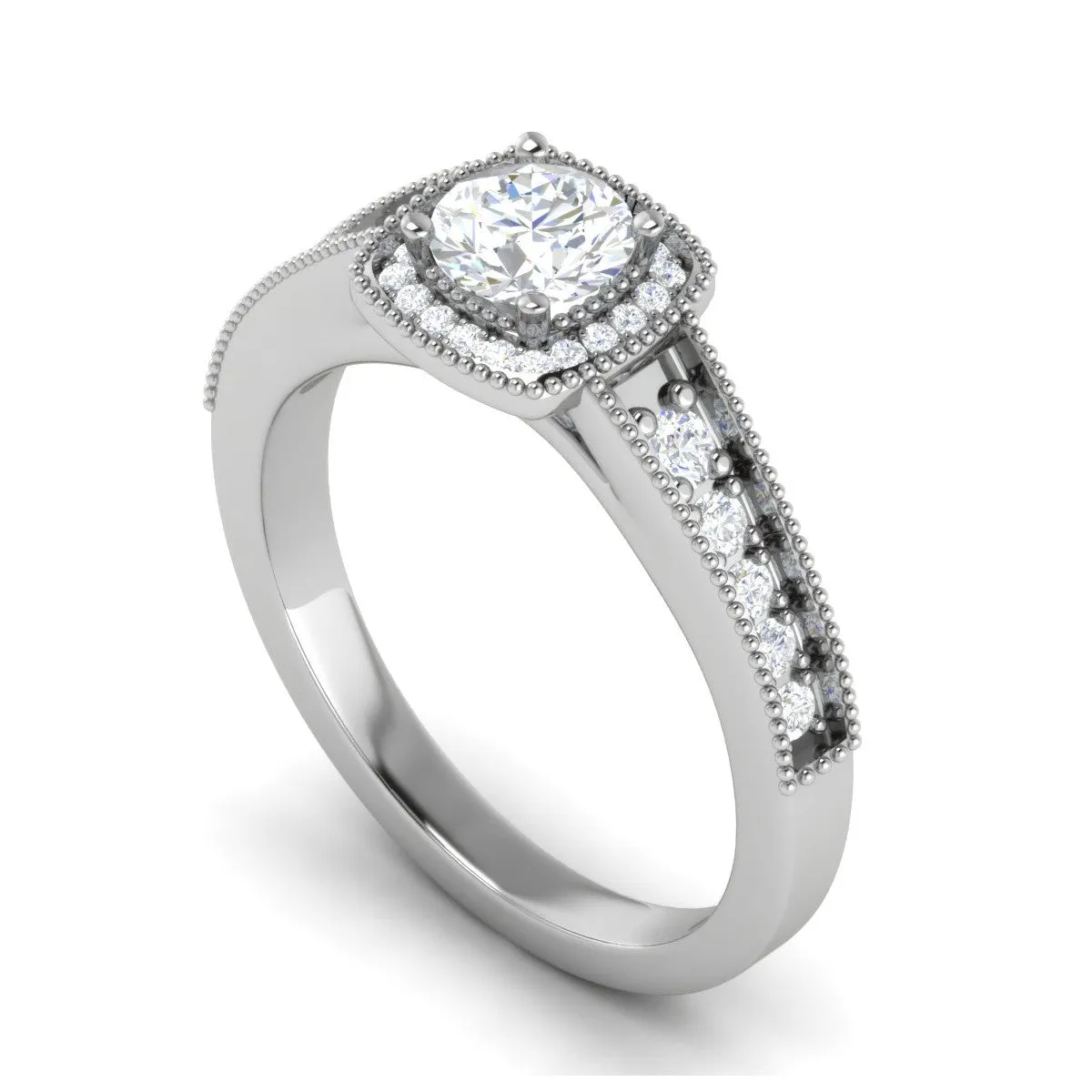 0.50 cts Solitaire Square Halo Diamond Shank Platinum Ring JL PT RH RD 213