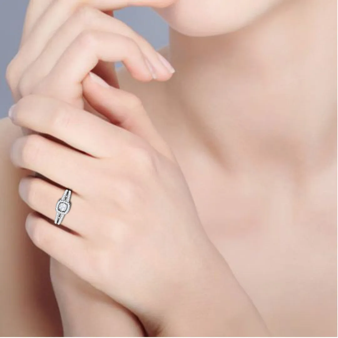 0.50 cts Solitaire Square Halo Diamond Split Shank Platinum Ring JL PT RH RD 218