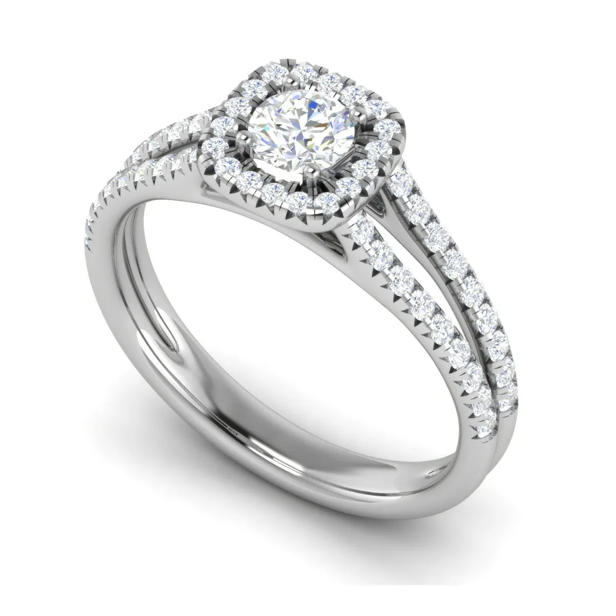 0.50 cts Solitaire Square Halo Diamond Split Shank Platinum Ring JL PT RH RD 218