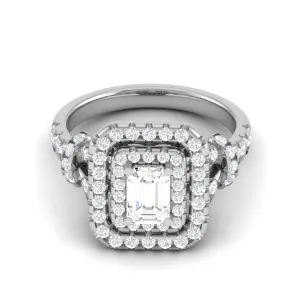 0.50cts Emerald Cut Solitaire Double Halo Diamond Shank Platinum Ring JL PT JRW2822MM