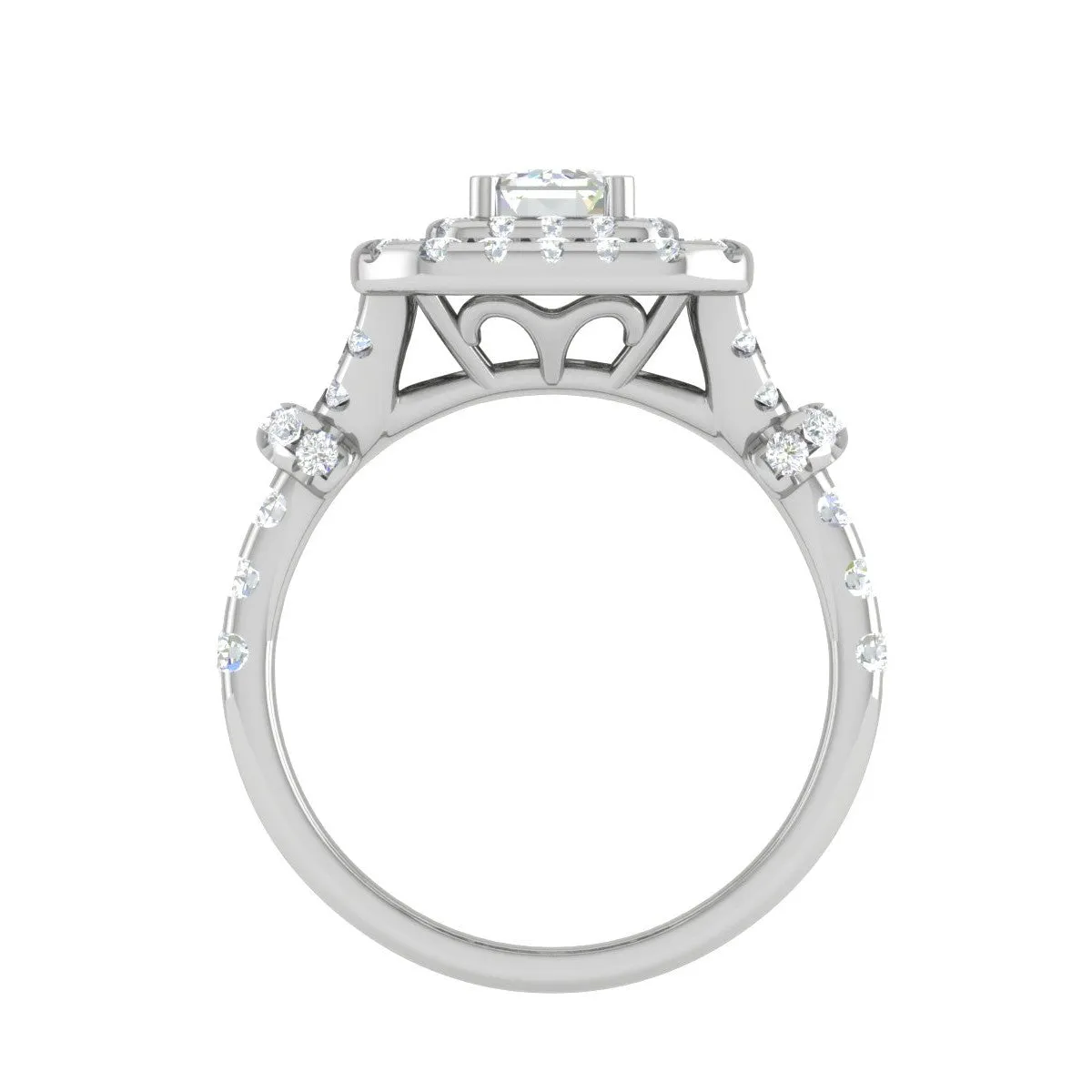 0.50cts Emerald Cut Solitaire Double Halo Diamond Shank Platinum Ring JL PT JRW2822MM