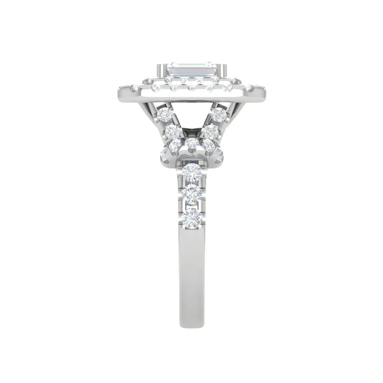 0.50cts Emerald Cut Solitaire Double Halo Diamond Shank Platinum Ring JL PT JRW2822MM