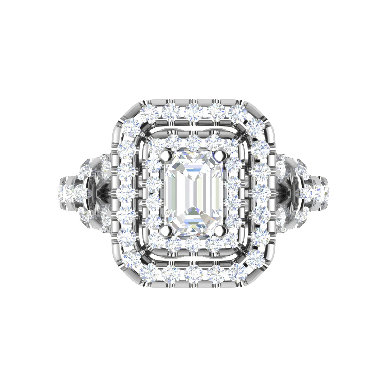 0.50cts Emerald Cut Solitaire Double Halo Diamond Shank Platinum Ring JL PT JRW2822MM
