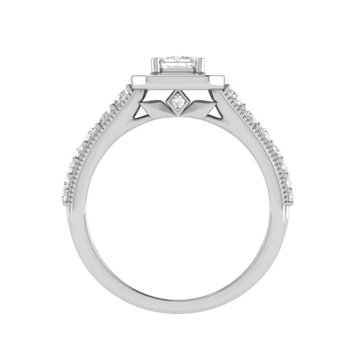 0.50cts. Emerald Cut Solitaire Halo Diamond Shank Platinum Ring JL PT WB6010E