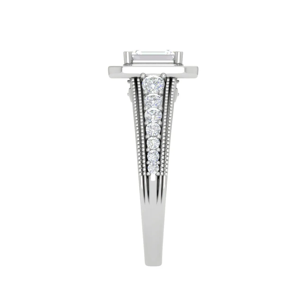 0.50cts. Emerald Cut Solitaire Halo Diamond Shank Platinum Ring JL PT WB6010E