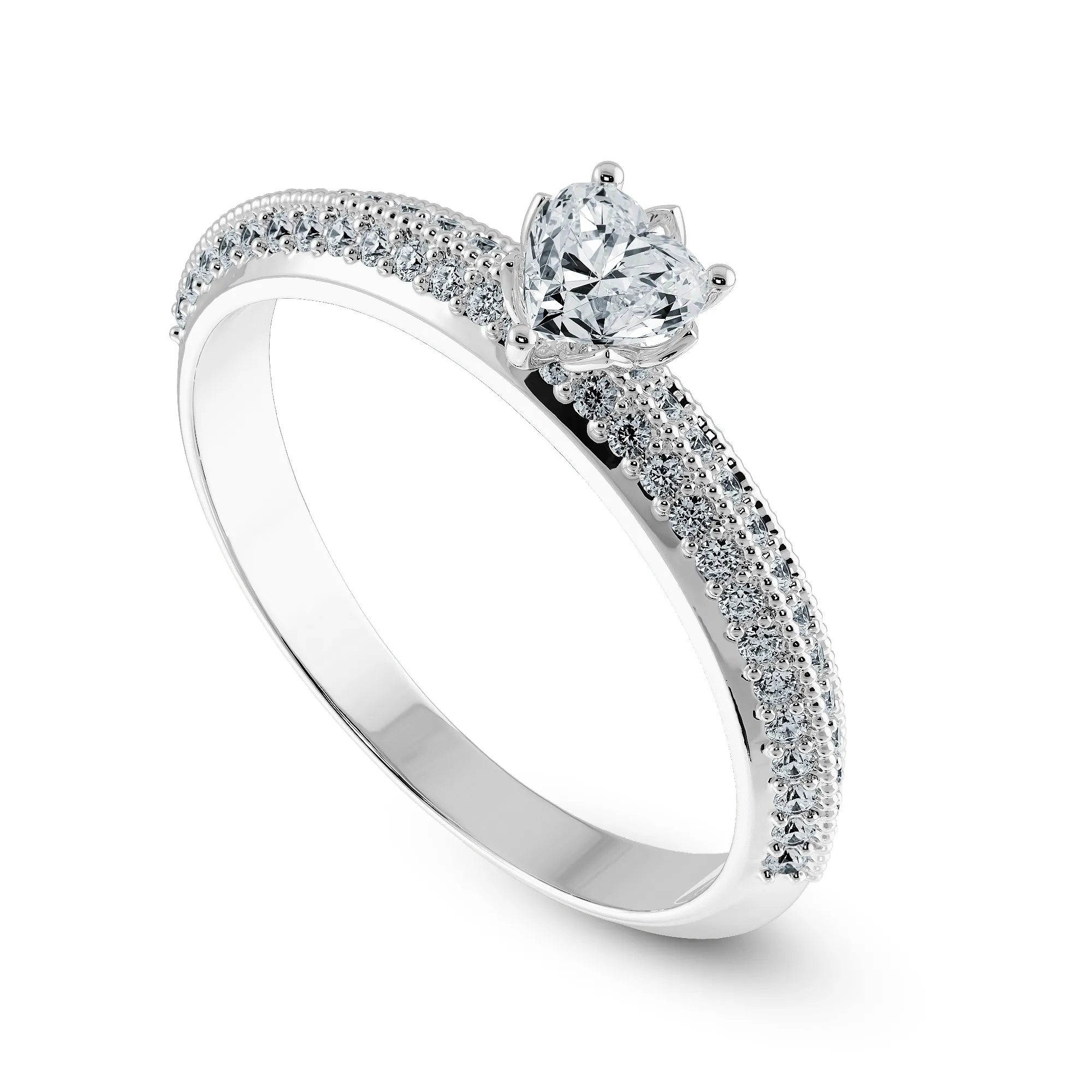 0.50cts Heart Cut Solitaire Diamond Split Shank Platinum Ring JL PT 1189-A