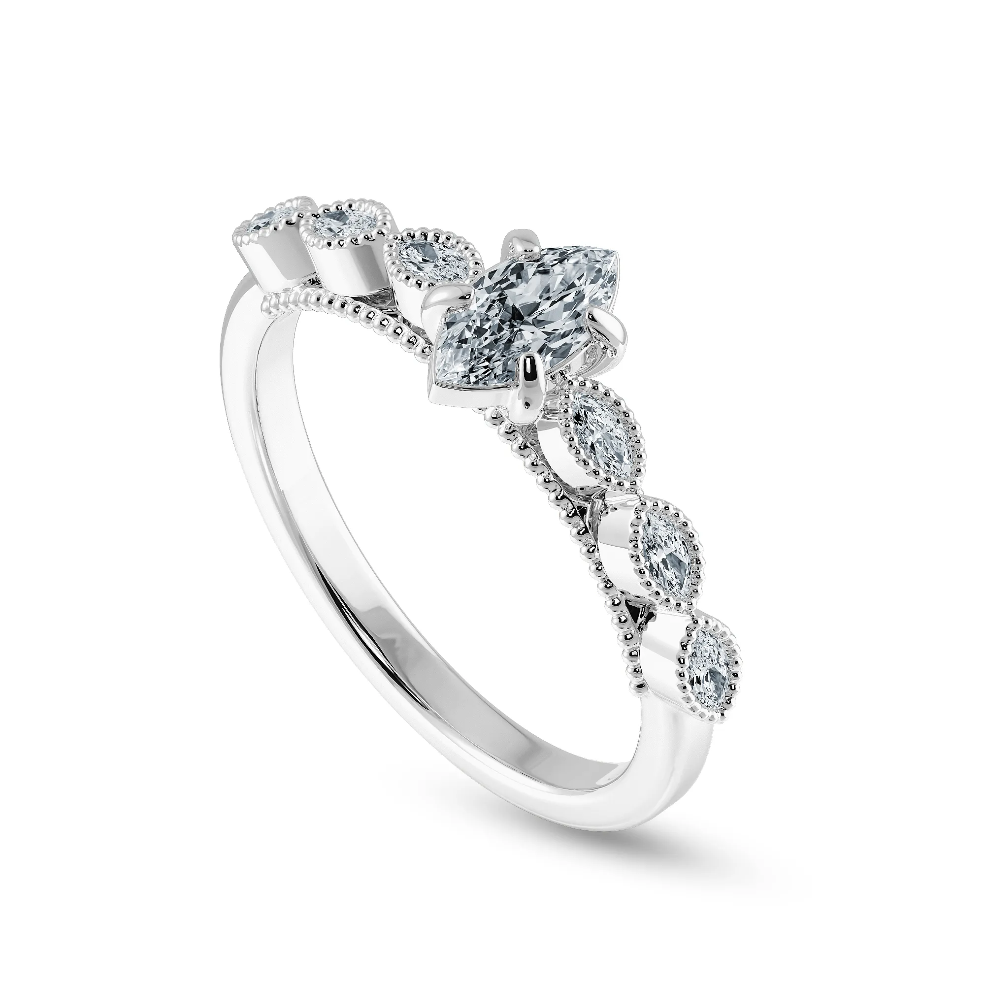 0.50cts Marquise Cut Solitaire Diamond Accents Platinum Ring JL PT 2019-A