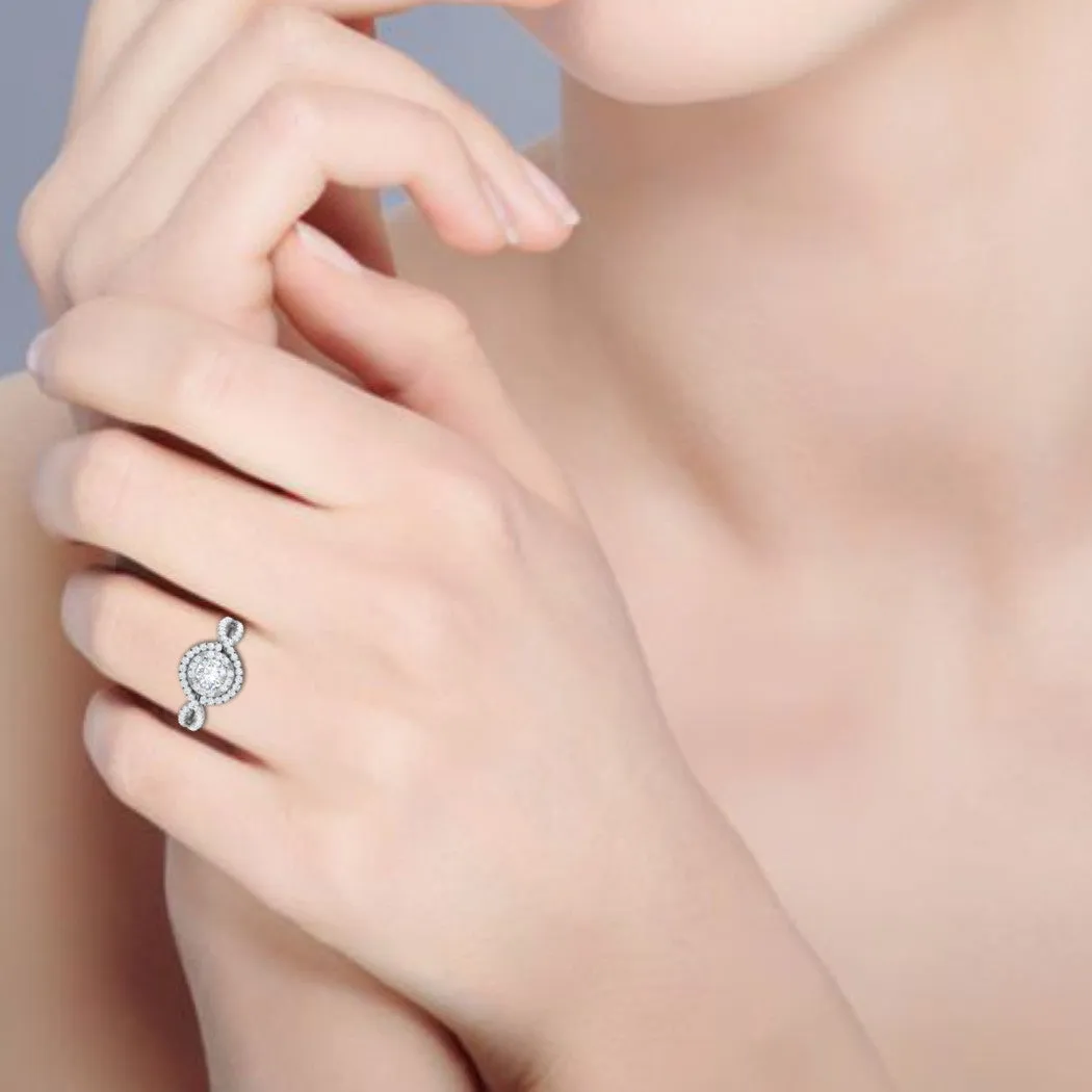0.50cts Solitaire Double Halo Diamond Twisted Shank Platinum Ring JL PT WB5922E