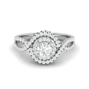 0.50cts Solitaire Double Halo Diamond Twisted Shank Platinum Ring JL PT WB5922E