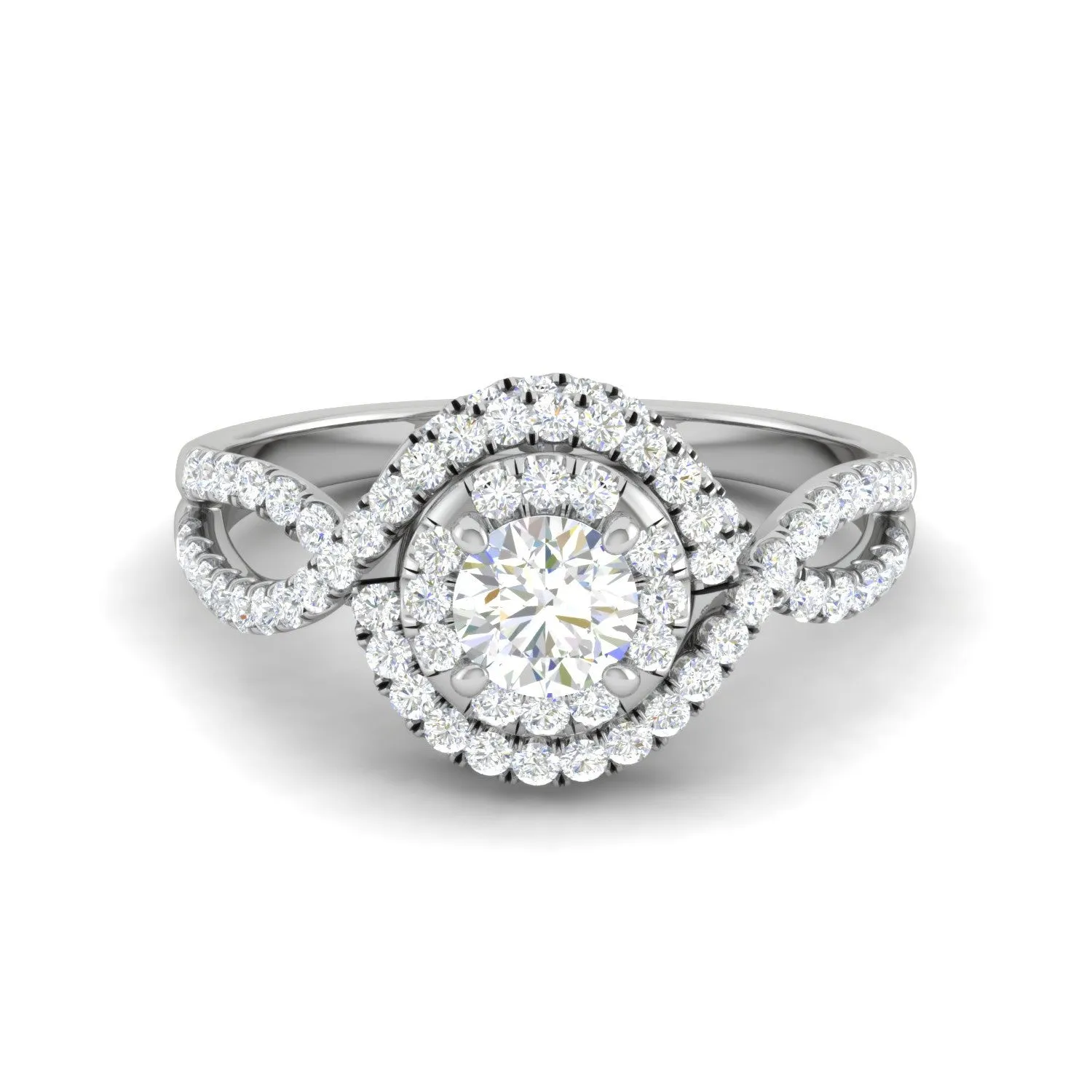 0.50cts Solitaire Double Halo Diamond Twisted Shank Platinum Ring JL PT WB5922E