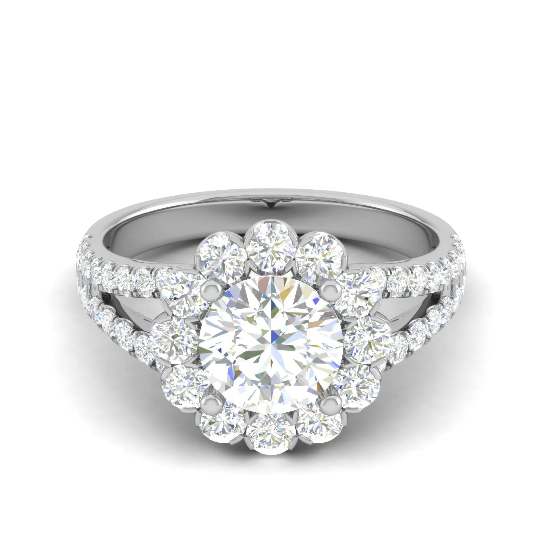 0.50cts Solitaire Halo Diamond Split Shank Platinum Ring JL PT WB5798E