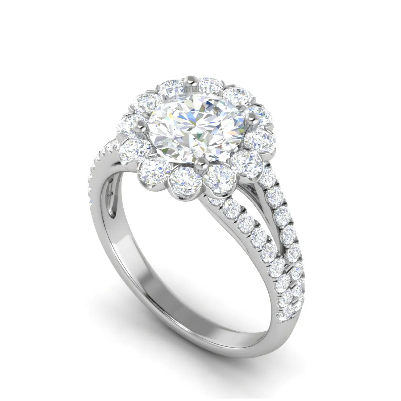 0.50cts Solitaire Halo Diamond Split Shank Platinum Ring JL PT WB5798E