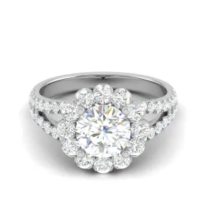 0.50cts Solitaire Halo Diamond Split Shank Platinum Ring JL PT WB5798E