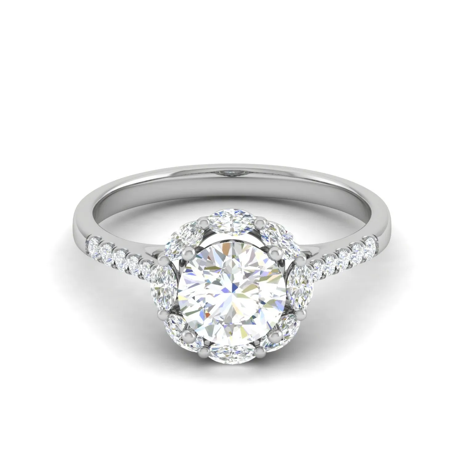 0.50cts Solitaire with Marquise Halo Diamond Shank Platinum Ring JL PT WB5928E