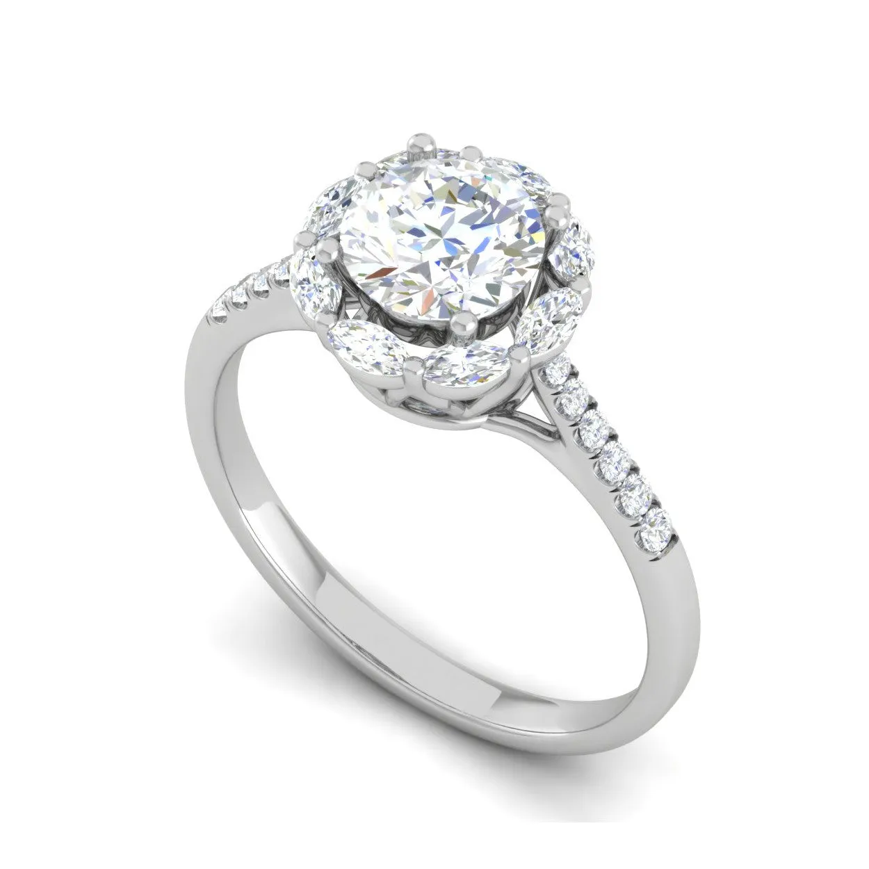 0.50cts Solitaire with Marquise Halo Diamond Shank Platinum Ring JL PT WB5928E