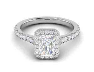 0.70 cts Emerald Cut Solitaire Halo Diamond Shank Platinum Ring JL PT RH RAD 136