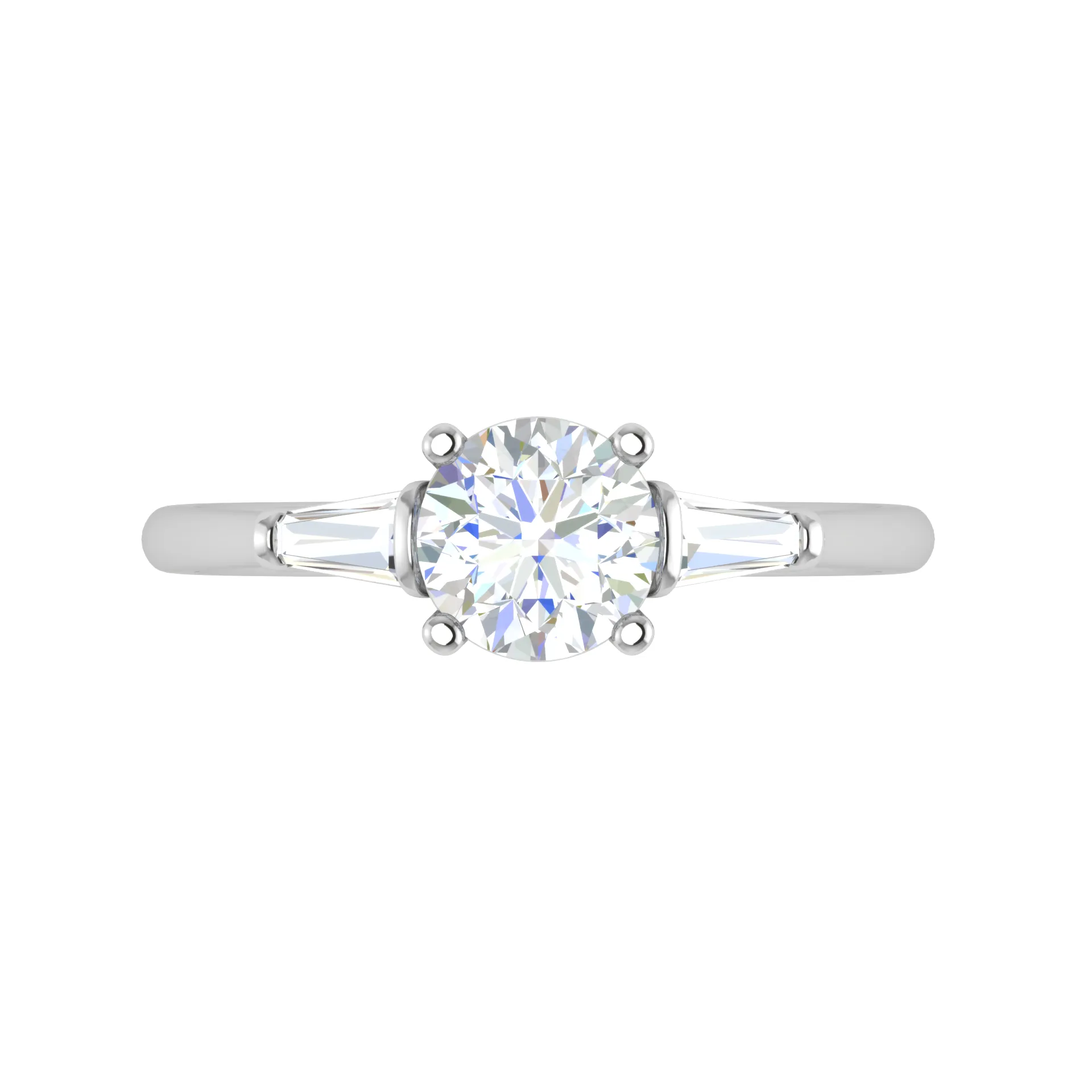 0.70 cts. Platinum Solitaire Diamond Ring with Baguette Accents JL PT R3 RD 118