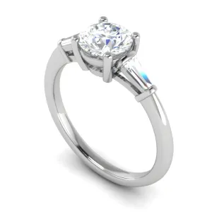 0.70 cts. Platinum Solitaire Diamond Ring with Baguette Accents JL PT R3 RD 118