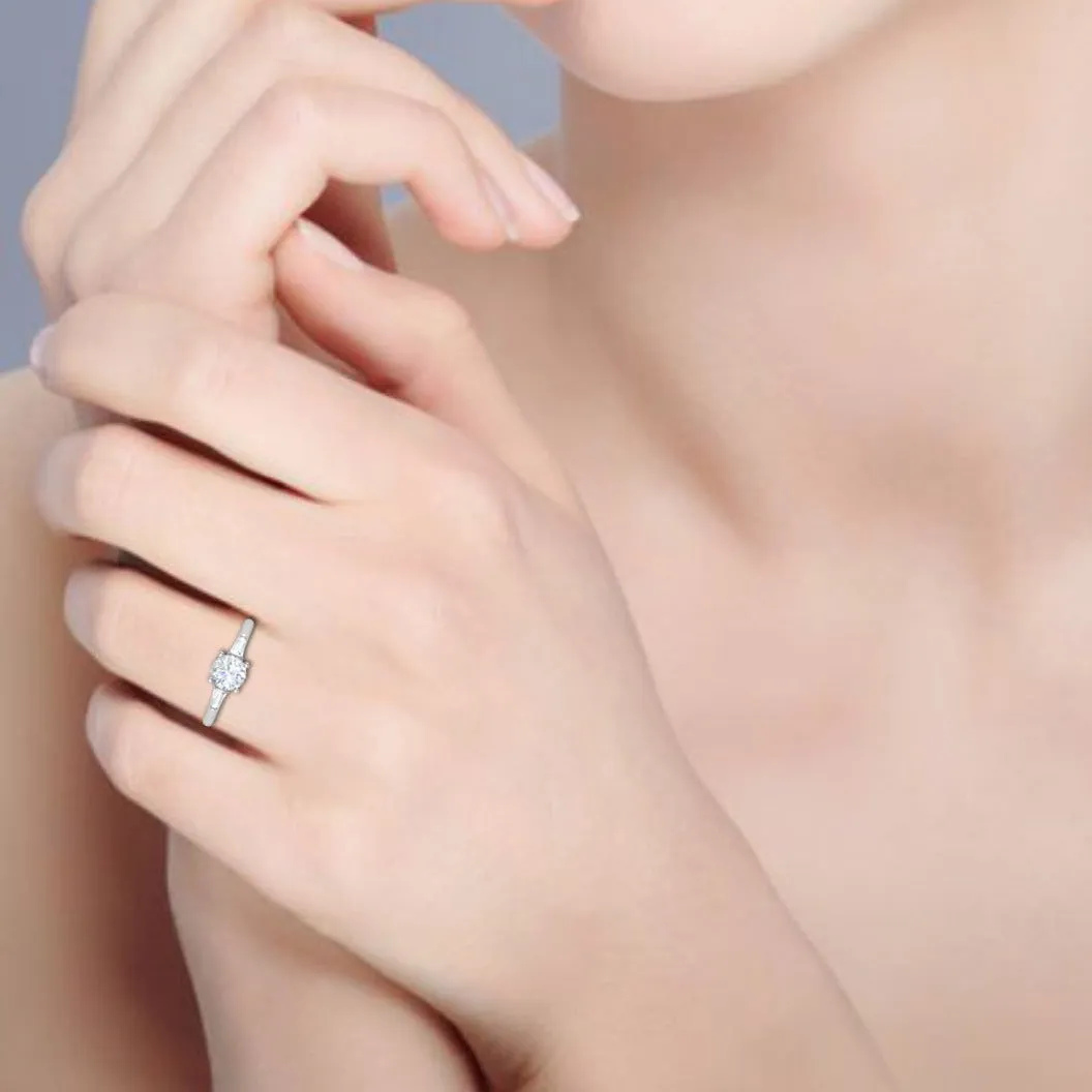 0.70 cts. Platinum Solitaire Diamond Ring with Baguette Accents JL PT R3 RD 118