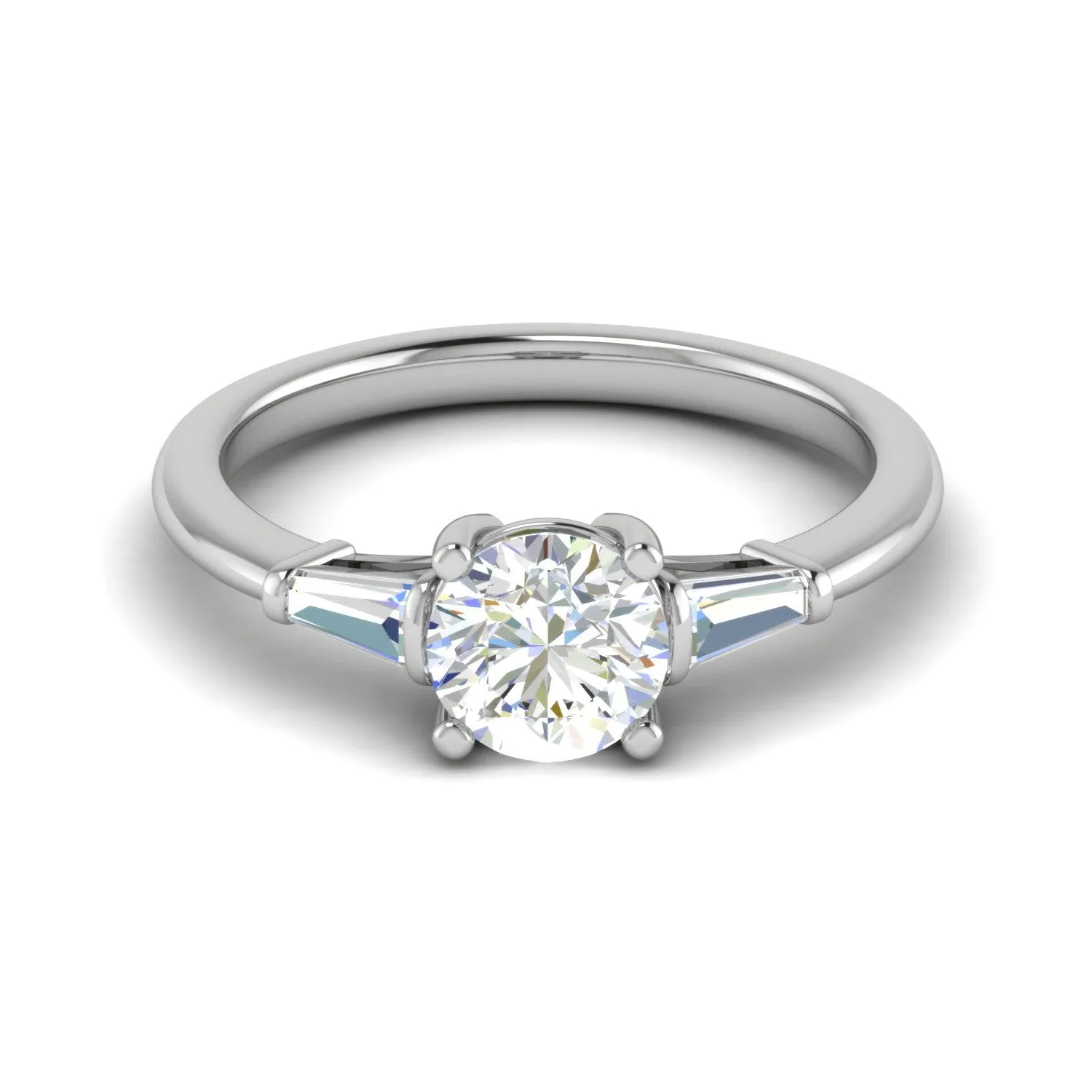 0.70 cts. Platinum Solitaire Diamond Ring with Baguette Accents JL PT R3 RD 118