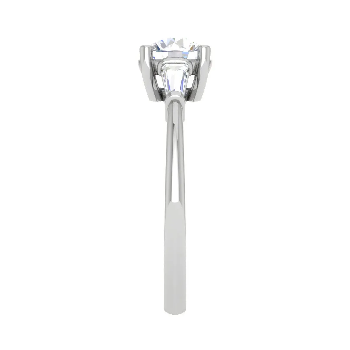 0.70 cts. Platinum Solitaire Diamond Ring with Baguette Accents JL PT R3 RD 118