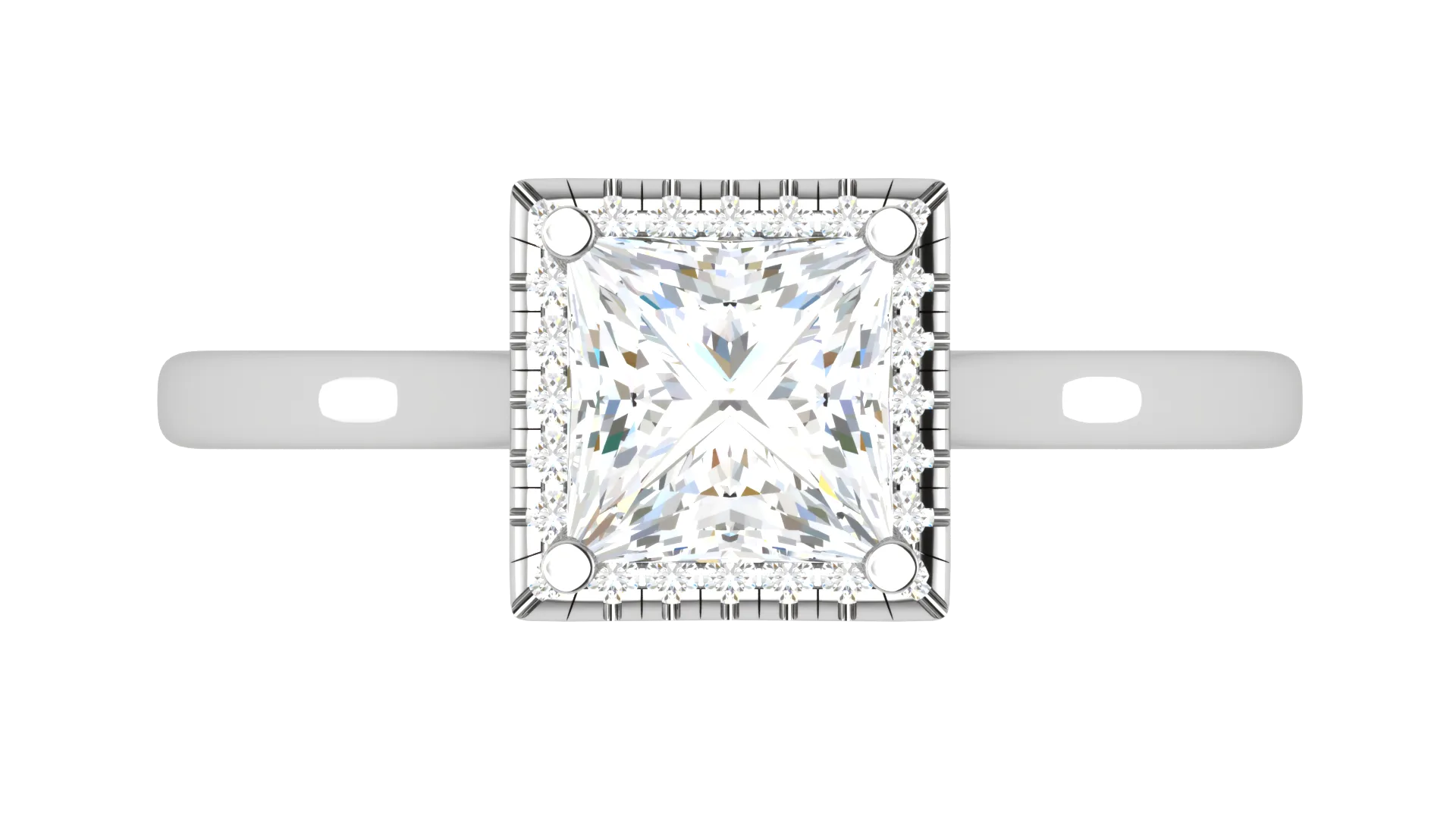 0.70 cts Princess Cut Solitaire Square Halo Diamond Platinum Ring JL PT RH PR 115