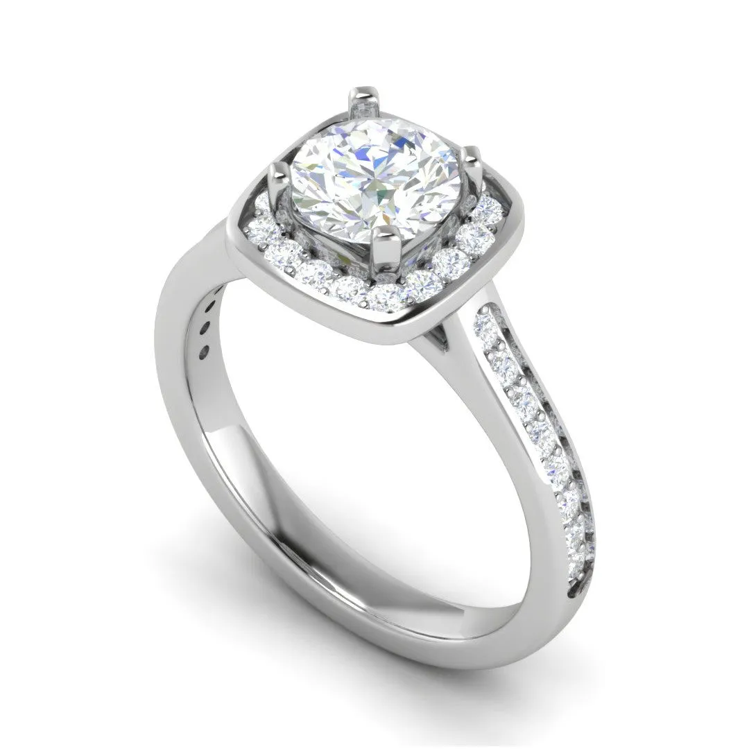0.70 cts Solitaire Square Halo Diamond Shank Platinum Ring JL PT RH RD 146