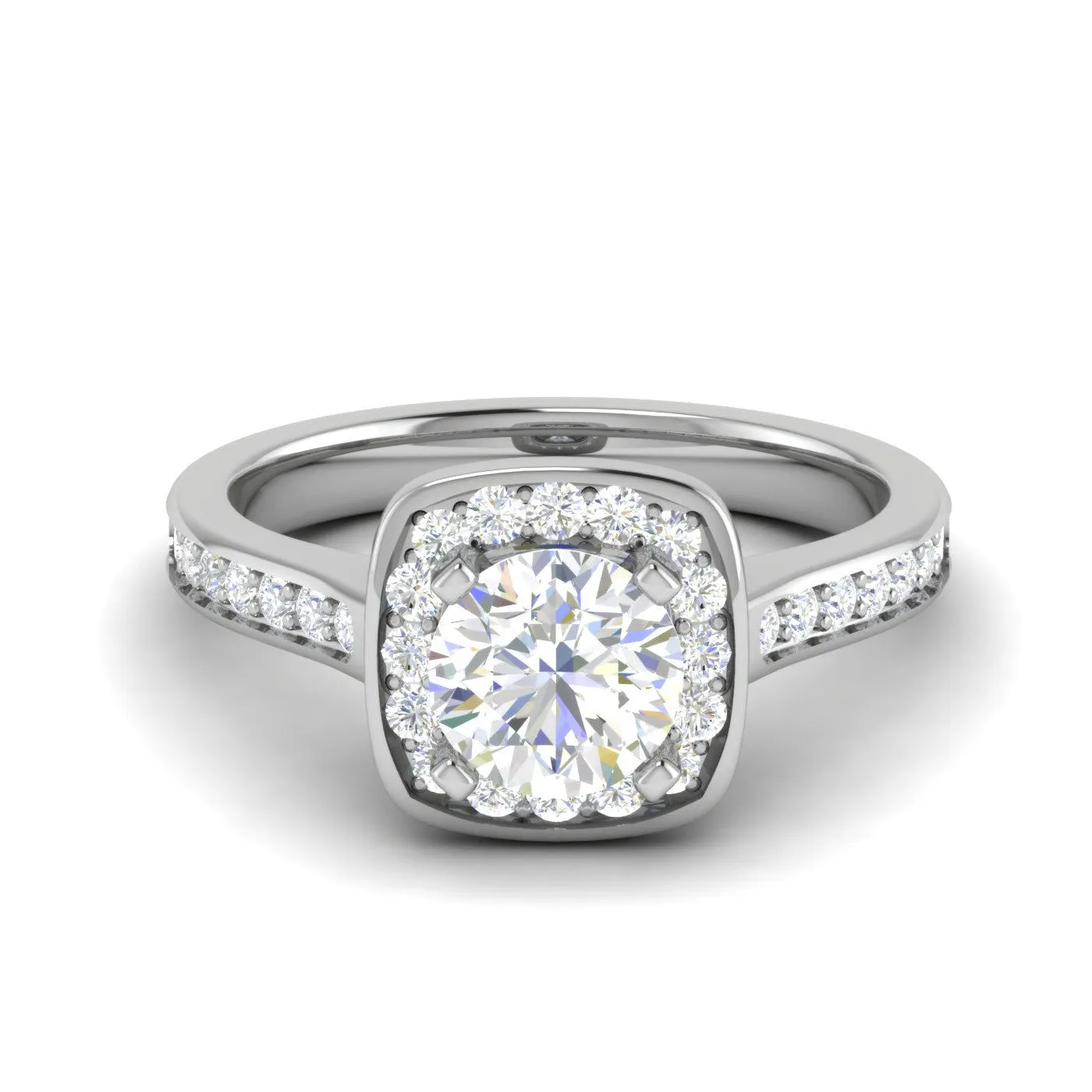 0.70 cts Solitaire Square Halo Diamond Shank Platinum Ring JL PT RH RD 146
