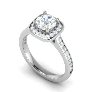 0.70 cts Solitaire Square Halo Diamond Shank Platinum Ring JL PT RH RD 146