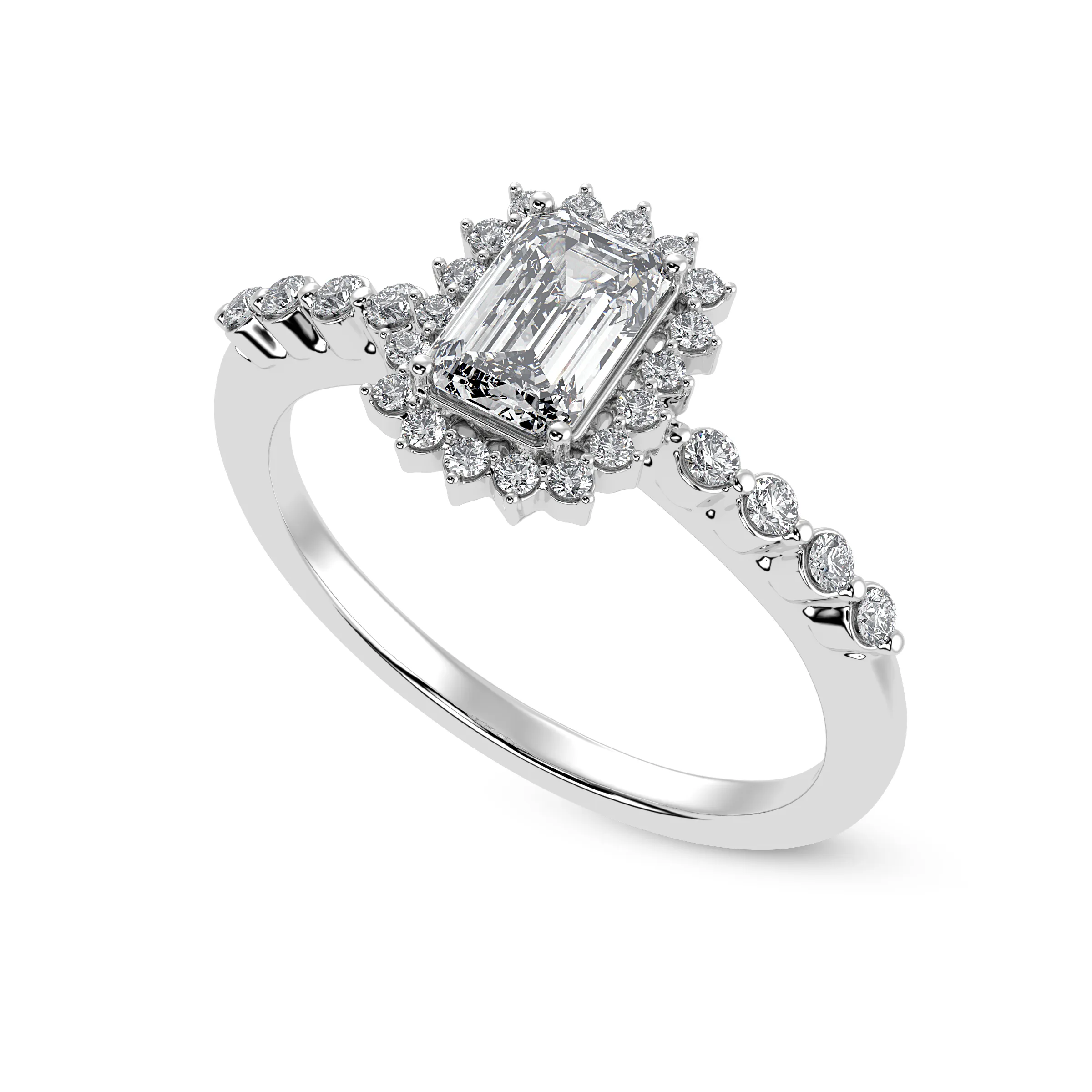 0.70cts Emerald Cut Solitaire Diamond Accents Shank Platinum Ring JL PT 1250-B