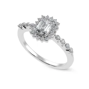 0.70cts Emerald Cut Solitaire Diamond Accents Shank Platinum Ring JL PT 1250-B
