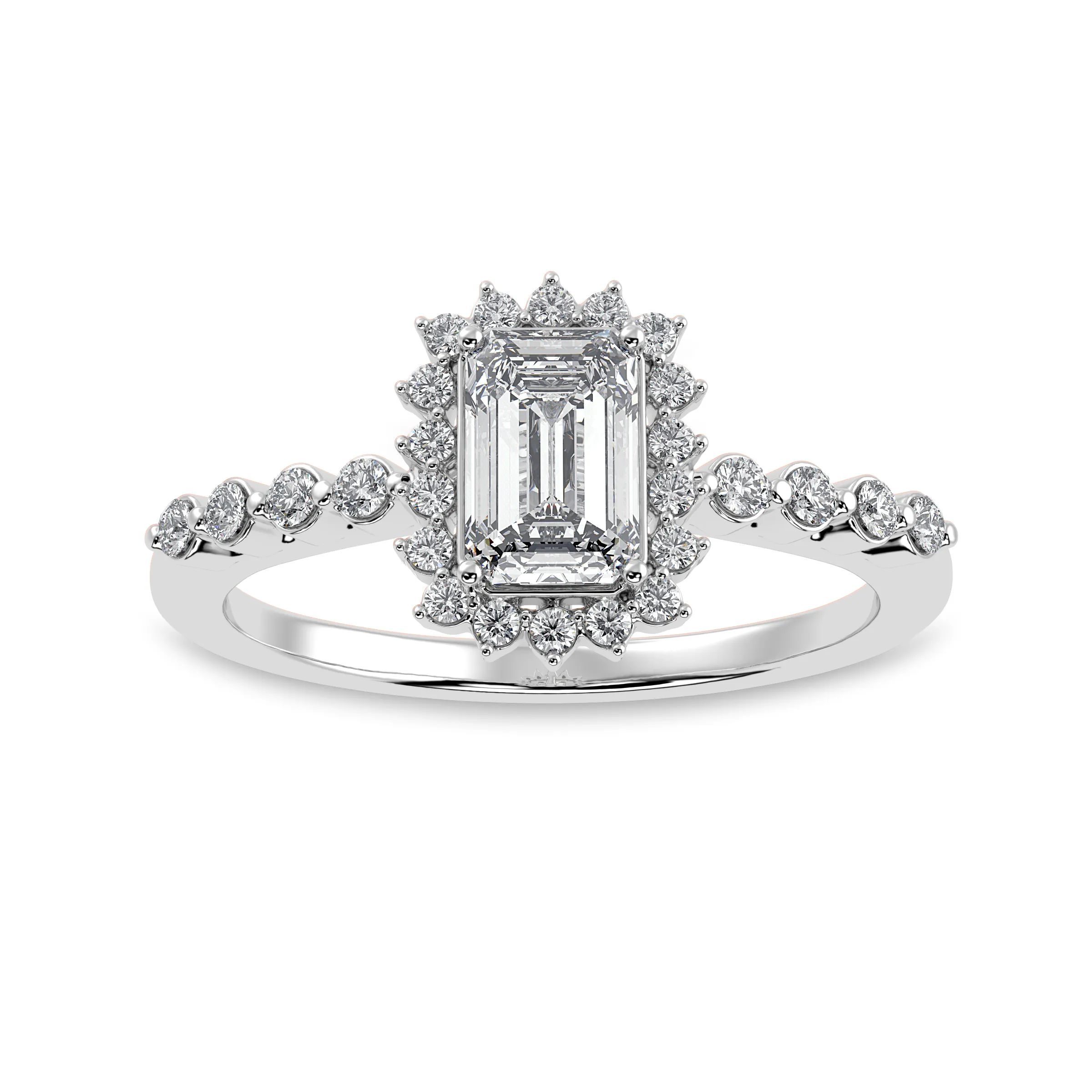 0.70cts Emerald Cut Solitaire Diamond Accents Shank Platinum Ring JL PT 1250-B