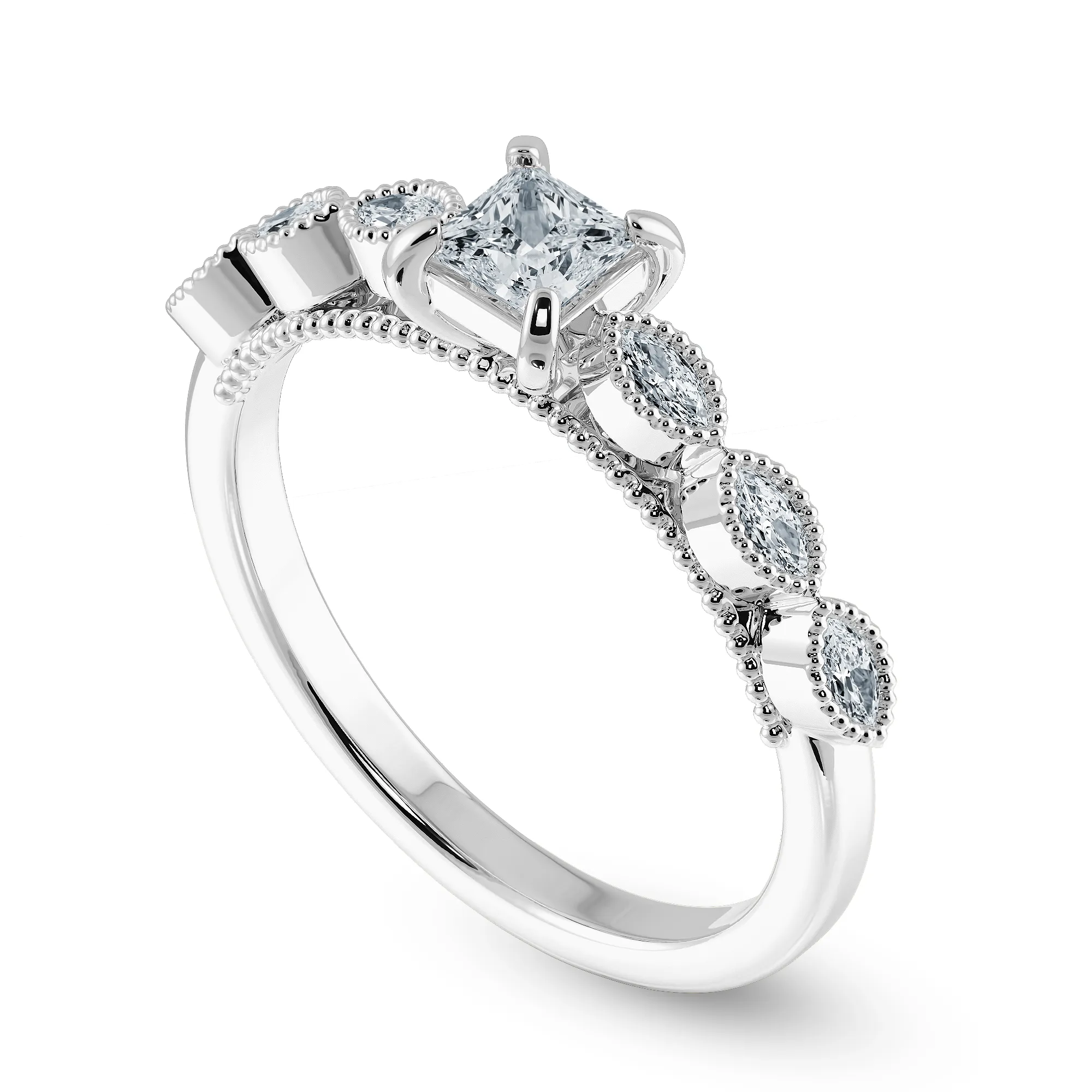 0.70cts Princess Cut Solitaire with Marquise Diamond Accents Platinum Ring JL PT 2012-B